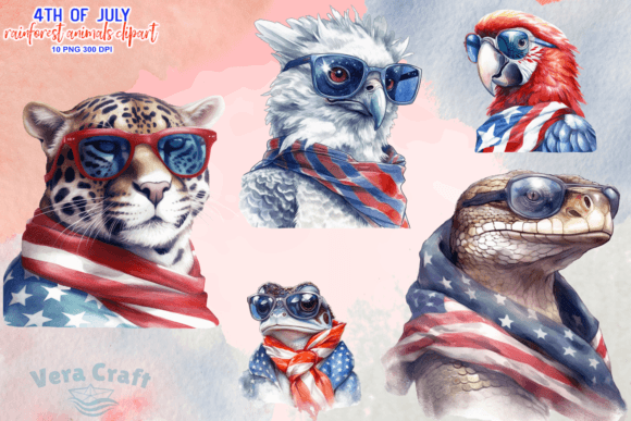 4th of July Rainforest Animal Watercolor
